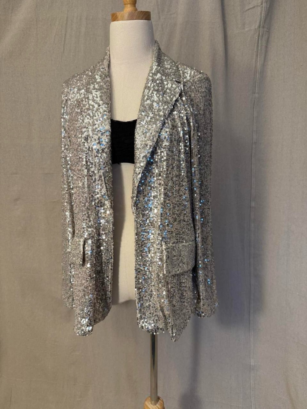 Silver Sequin Blazer Jacket - Women's Sparkle Coat
